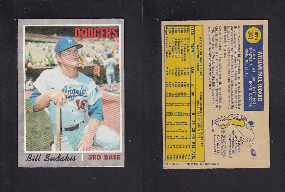 1970 O-PEE-CHEE BASEBALL CARD #341 B. SUDAKIS photo 1970 O-PEE-CHEE BASEBALL CARD #341 B. SUDAKIS photo