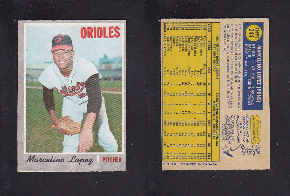 1970 O-PEE-CHEE BASEBALL CARD #344 M. LOPEZ photo 1970 O-PEE-CHEE BASEBALL CARD #344 M. LOPEZ photo