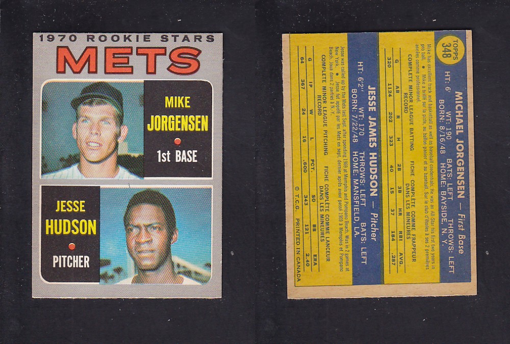 1970 O-PEE-CHEE BASEBALL CARD #348 M. JORGENSEN/ J. HUDSON photo 1970 O-PEE-CHEE BASEBALL CARD #348 M. JORGENSEN/ J. HUDSON photo