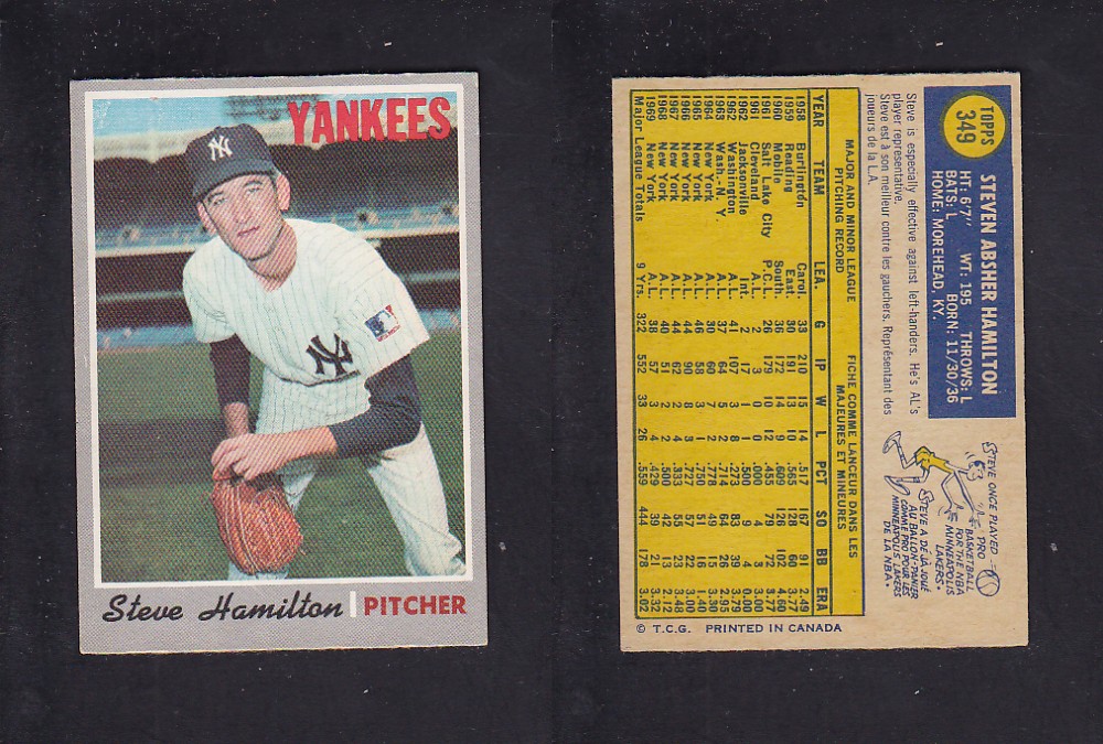 1970 O-PEE-CHEE BASEBALL CARD #349 S. HAMILTON photo 1970 O-PEE-CHEE BASEBALL CARD #349 S. HAMILTON photo