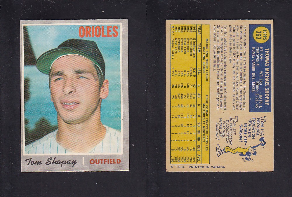 1970 O-PEE-CHEE BASEBALL CARD #363 T. SHOPAY photo 1970 O-PEE-CHEE BASEBALL CARD #363 T. SHOPAY photo