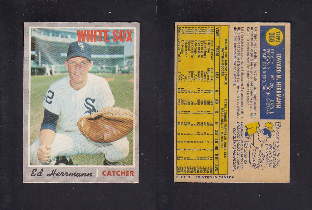 1970 O-PEE-CHEE BASEBALL CARD #368 E. HERRMANN photo 1970 O-PEE-CHEE BASEBALL CARD #368 E. HERRMANN photo