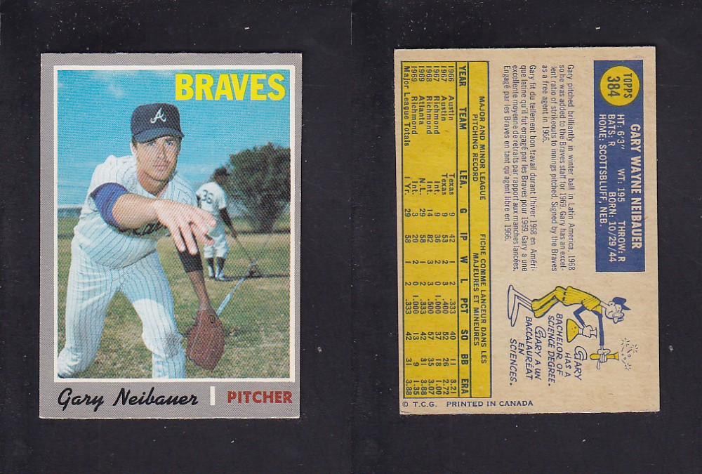 1970 O-PEE-CHEE BASEBALL CARD #384 G. NEIBAUER photo 1970 O-PEE-CHEE BASEBALL CARD #384 G. NEIBAUER photo