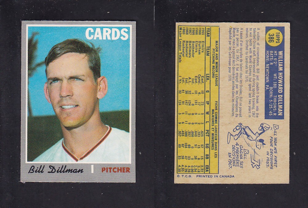 1970 O-PEE-CHEE BASEBALL CARD #386 B. DILLMAN photo 1970 O-PEE-CHEE BASEBALL CARD #386 B. DILLMAN photo