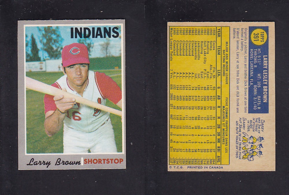1970 O-PEE-CHEE BASEBALL CARD #391 L. BROWN photo 1970 O-PEE-CHEE BASEBALL CARD #391 L. BROWN photo