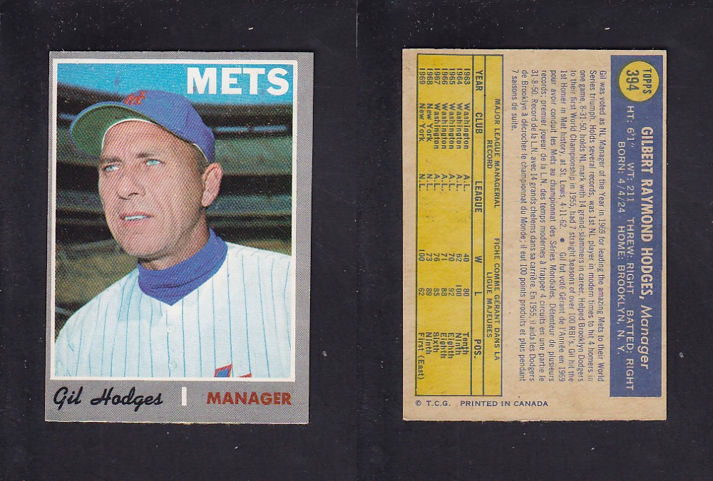 1970 O-PEE-CHEE BASEBALL CARD #394 G. HODGES photo 1970 O-PEE-CHEE BASEBALL CARD #394 G. HODGES photo