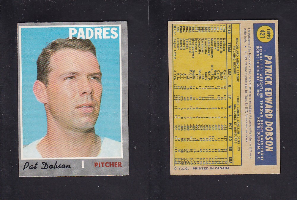 1970 O-PEE-CHEE BASEBALL CARD #421 P. DOBSON photo 1970 O-PEE-CHEE BASEBALL CARD #421 P. DOBSON photo
