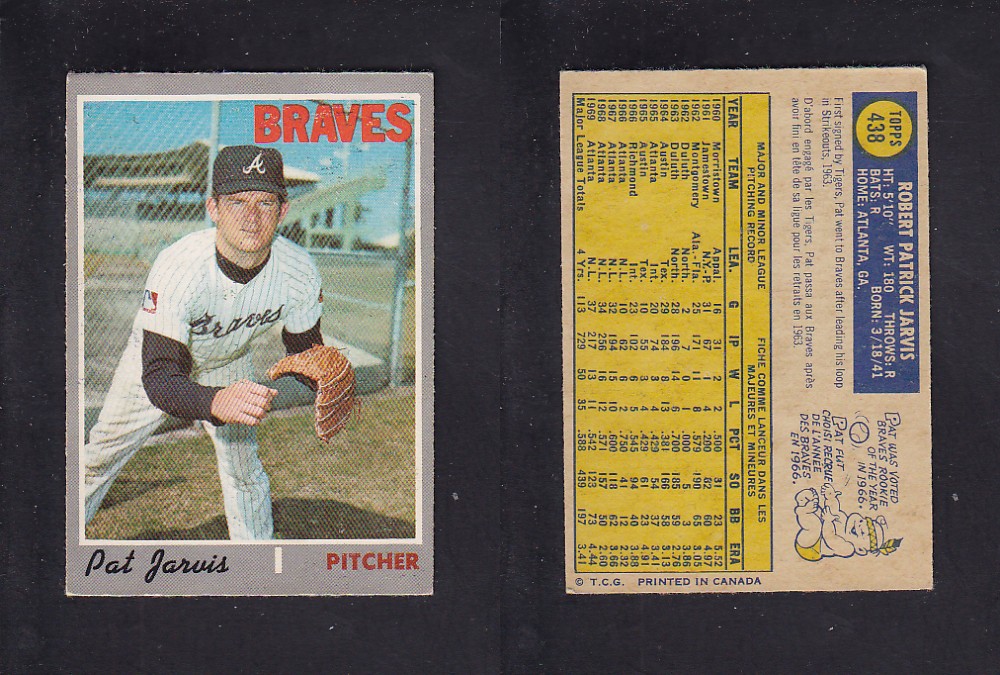 1970 O-PEE-CHEE BASEBALL CARD #438 P. JARVIS photo 1970 O-PEE-CHEE BASEBALL CARD #438 P. JARVIS photo
