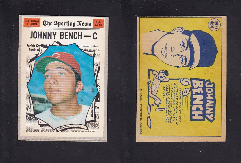 1970 O-PEE-CHEE BASEBALL CARD #464 J. BENCH photo 1970 O-PEE-CHEE BASEBALL CARD #464 J. BENCH photo