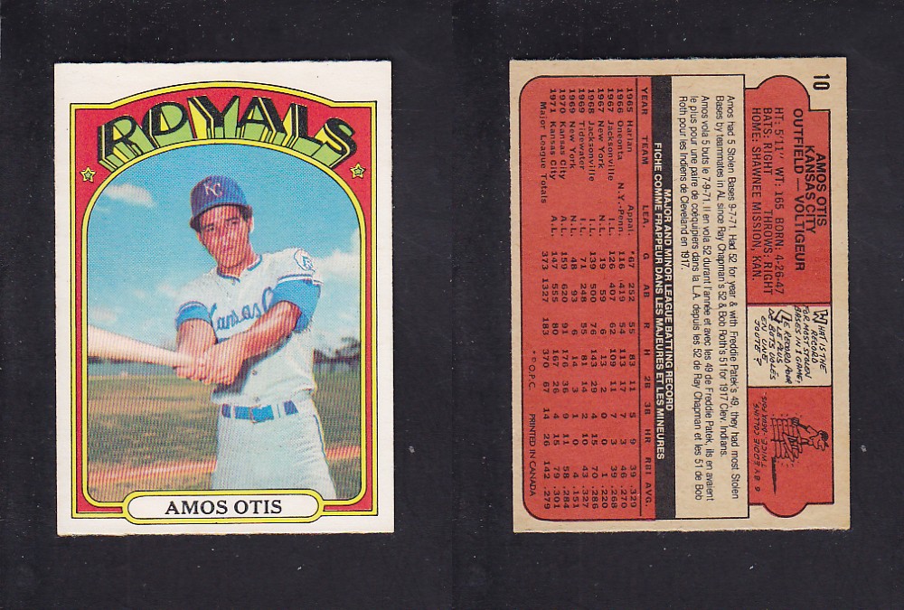 1972 O-PEE-CHEE BASEBALL CARD #10 A. OTIS photo