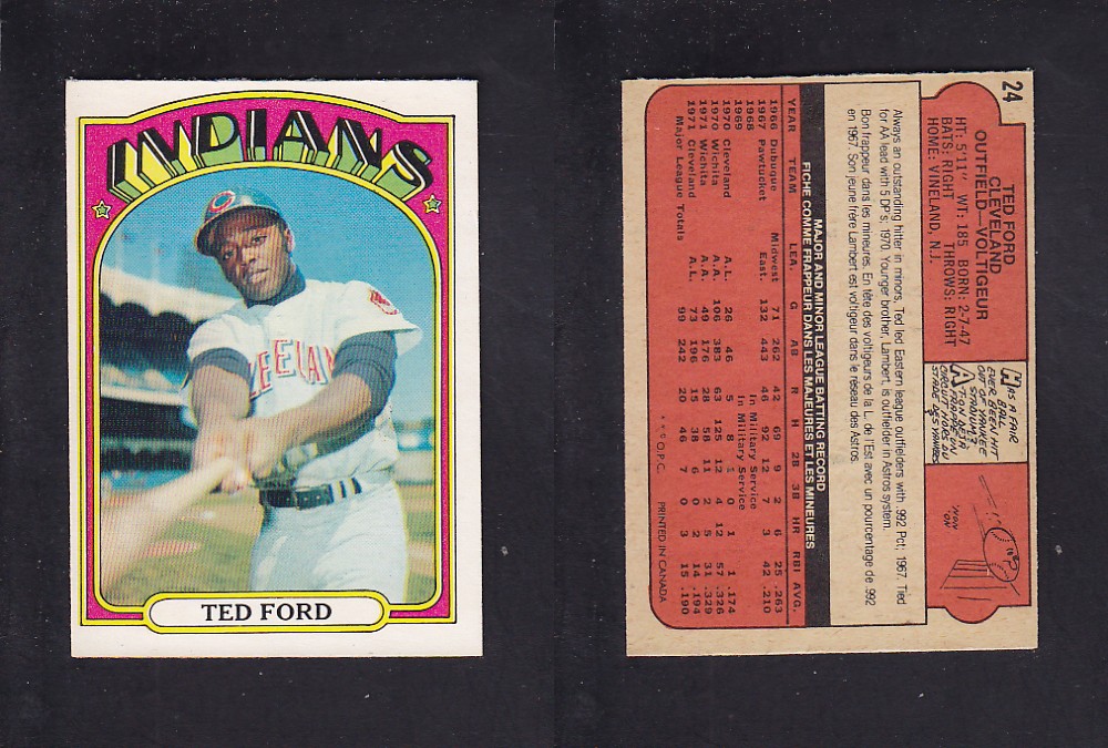 1972 O-PEE-CHEE BASEBALL CARD #24 T. FORD photo 1972 O-PEE-CHEE BASEBALL CARD #24 T. FORD photo