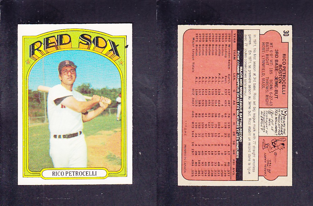1972 O-PEE-CHEE BASEBALL CARD #30 R. PETROCELLI photo 1972 O-PEE-CHEE BASEBALL CARD #30 R. PETROCELLI photo