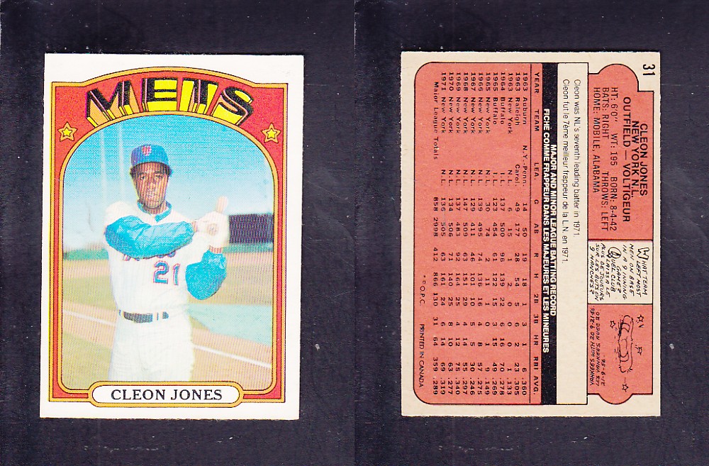 1972 O-PEE-CHEE BASEBALL CARD #31 C. JONES photo 1972 O-PEE-CHEE BASEBALL CARD #31 C. JONES photo