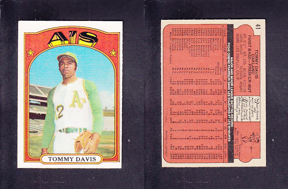 1972 O-PEE-CHEE BASEBALL CARD #41 T. DAVIS photo 1972 O-PEE-CHEE BASEBALL CARD #41 T. DAVIS photo