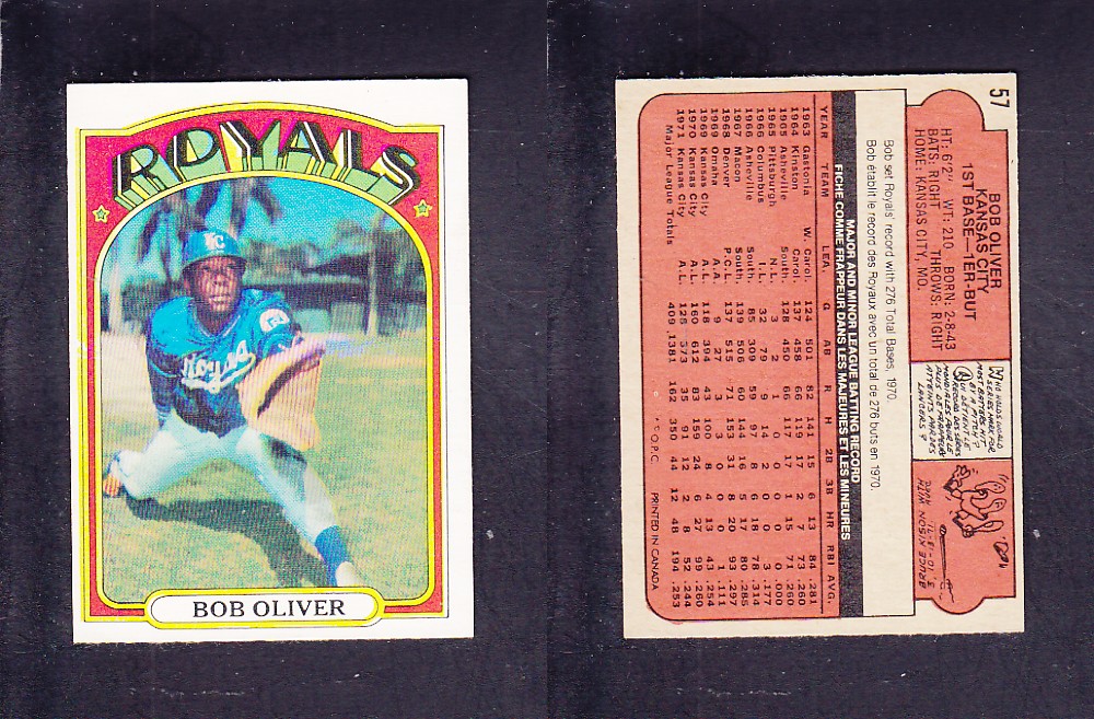 1972 O-PEE-CHEE BASEBALL CARD #57 B. OLIVER photo 1972 O-PEE-CHEE BASEBALL CARD #57 B. OLIVER photo