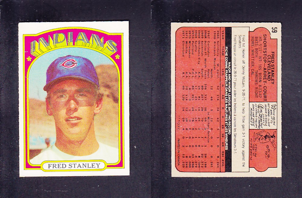 1972 O-PEE-CHEE BASEBALL CARD #59 F. STANLEY photo 1972 O-PEE-CHEE BASEBALL CARD #59 F. STANLEY photo