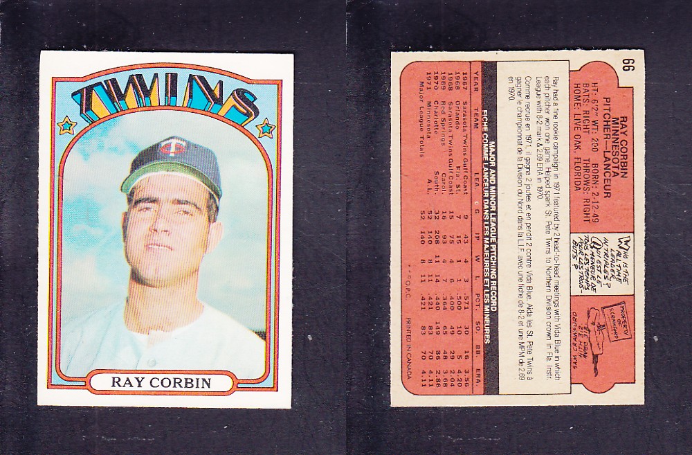 1972 O-PEE-CHEE BASEBALL CARD #66 R. CORBIN photo 1972 O-PEE-CHEE BASEBALL CARD #66 R. CORBIN photo