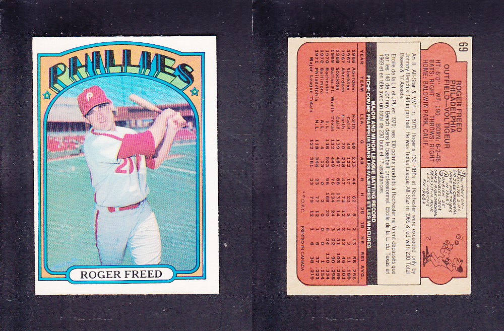 1972 O-PEE-CHEE BASEBALL CARD #69 R. FREED photo 1972 O-PEE-CHEE BASEBALL CARD #69 R. FREED photo