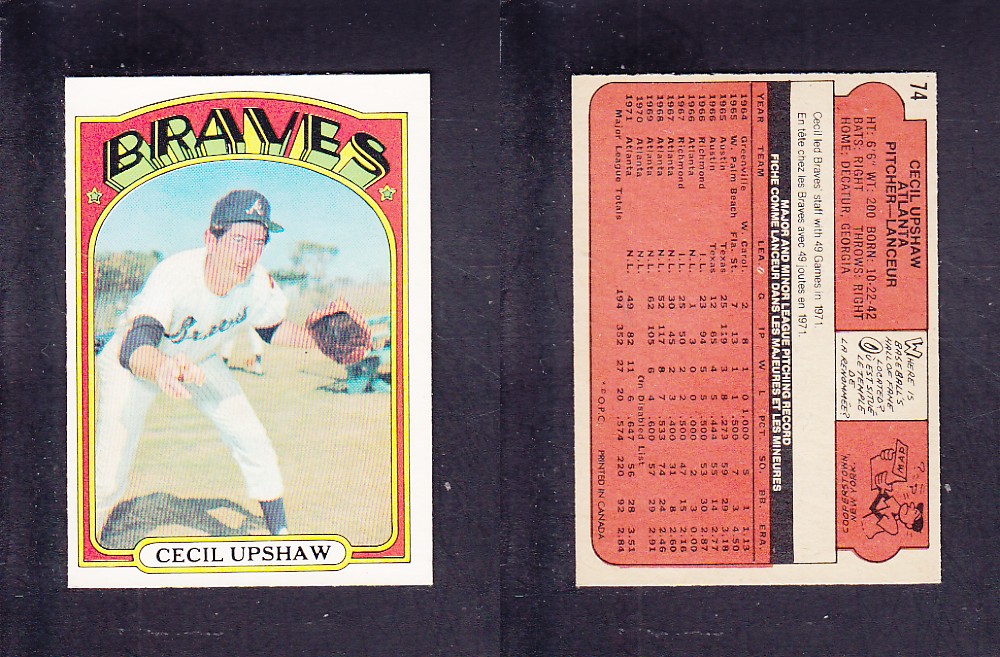 1972 O-PEE-CHEE BASEBALL CARD #74 C. UPSHAW photo 1972 O-PEE-CHEE BASEBALL CARD #74 C. UPSHAW photo