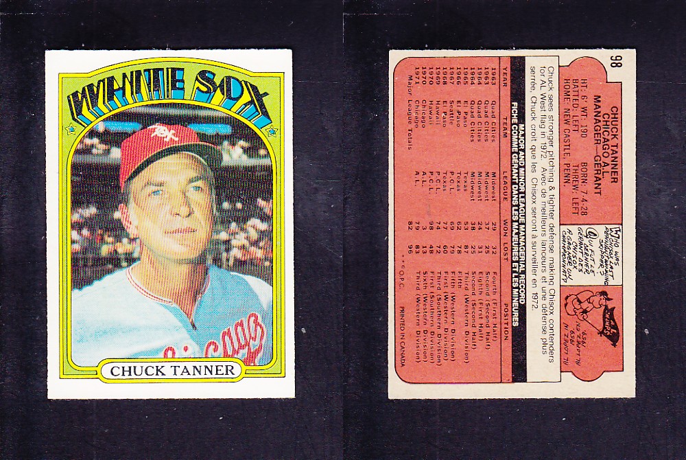 1972 O-PEE-CHEE BASEBALL CARD #98 C. TANNER photo 1972 O-PEE-CHEE BASEBALL CARD #98 C. TANNER photo