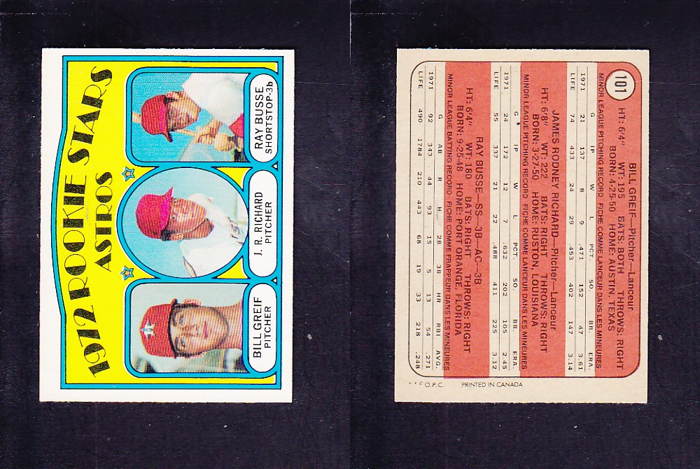 1972 O-PEE-CHEE BASEBALL CARD #101 ROOKIE STARS ASTROS photo