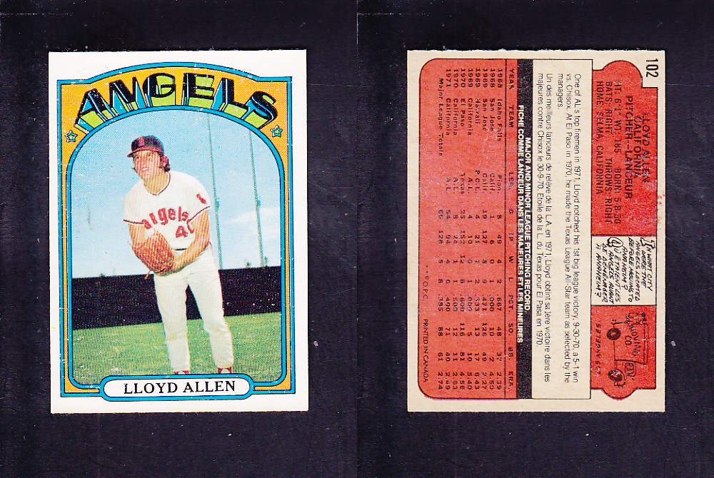 1972 O-PEE-CHEE BASEBALL CARD #102 L. ALLEN photo