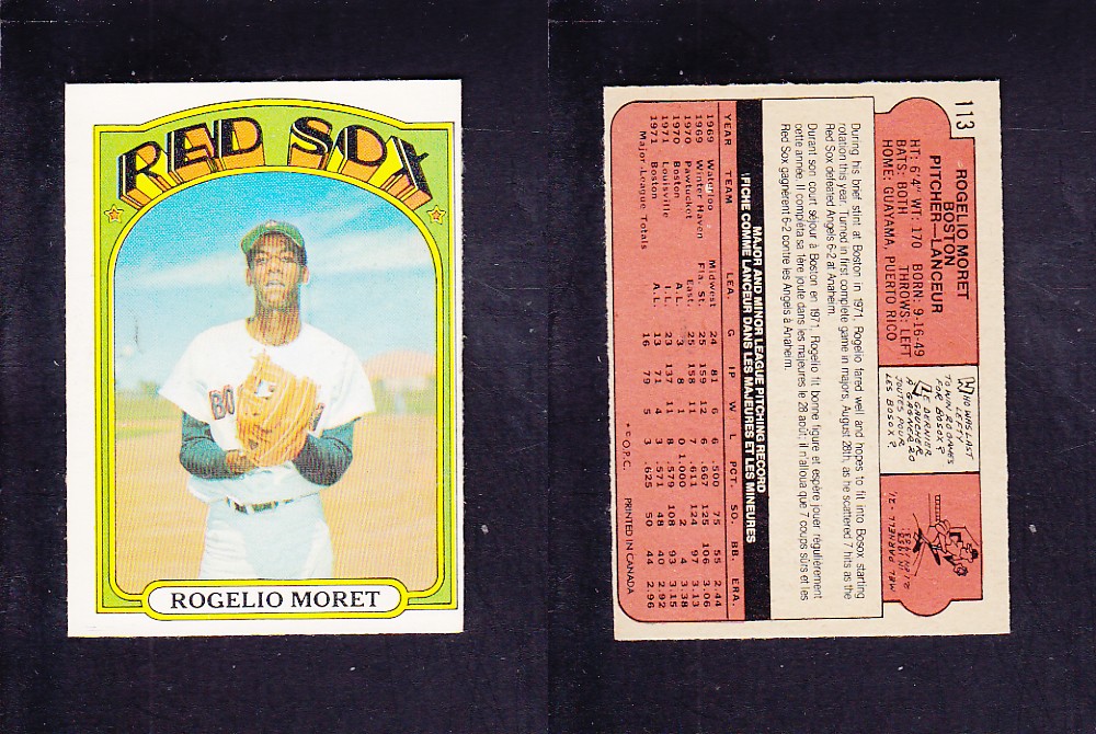 1972 O-PEE-CHEE BASEBALL CARD #113 R. MORET photo 1972 O-PEE-CHEE BASEBALL CARD #113 R. MORET photo
