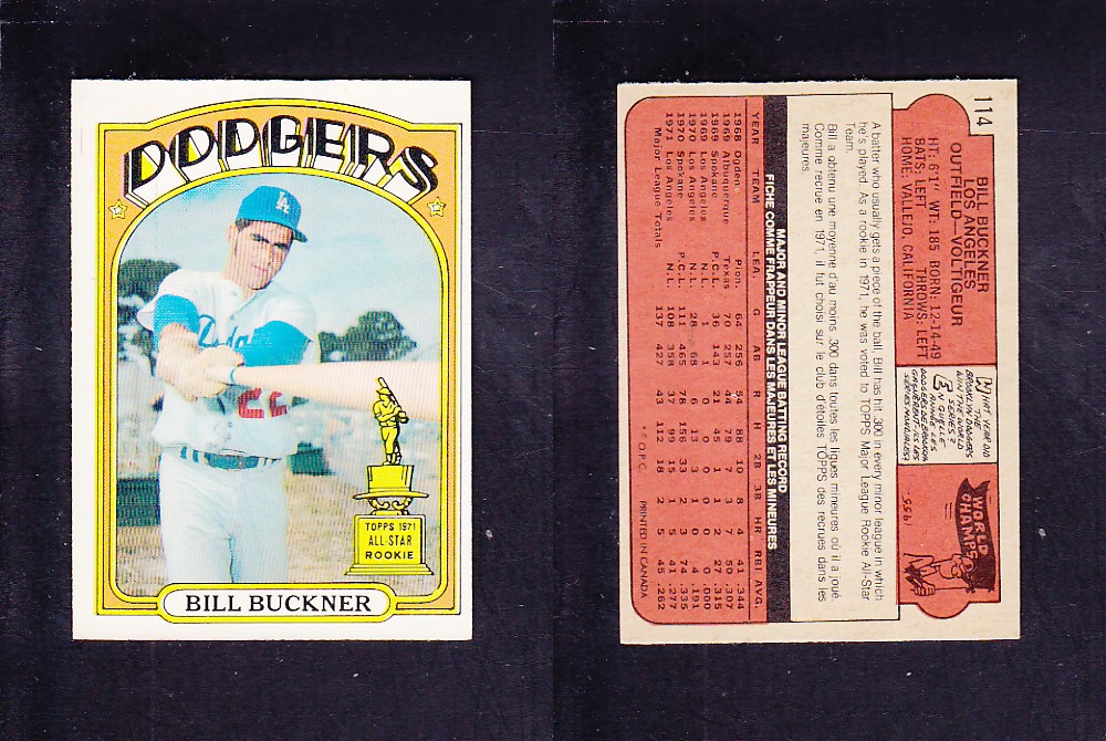 1972 O-PEE-CHEE BASEBALL CARD #114 B. BUCKNER photo 1972 O-PEE-CHEE BASEBALL CARD #114 B. BUCKNER photo