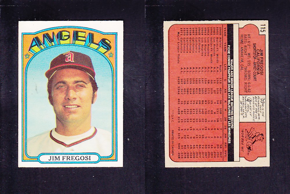 1972 O-PEE-CHEE BASEBALL CARD #115 J. FREGOSI photo 1972 O-PEE-CHEE BASEBALL CARD #115 J. FREGOSI photo