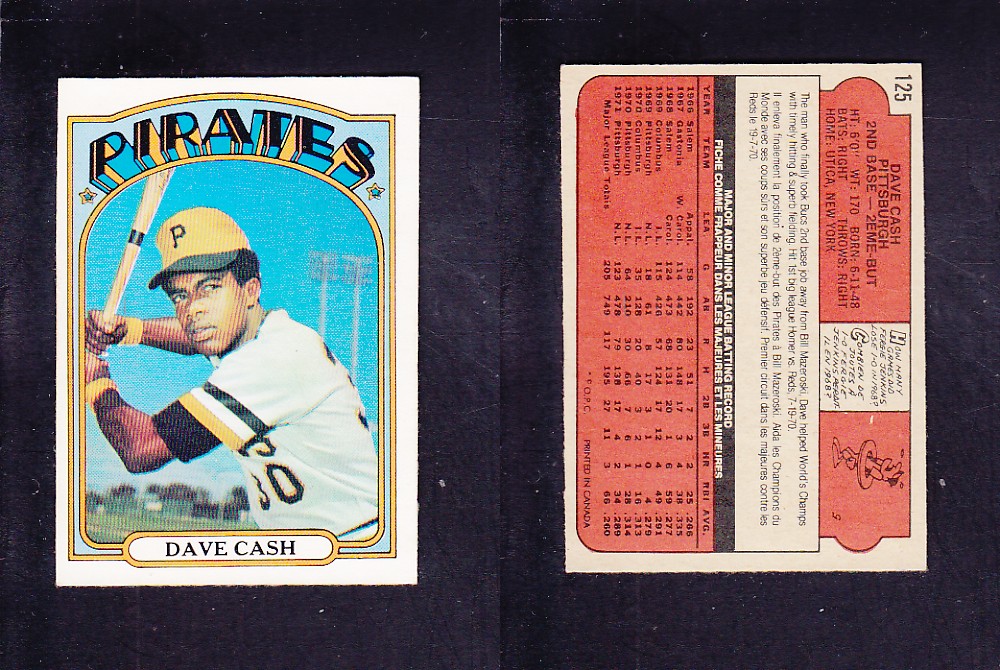 1972 O-PEE-CHEE BASEBALL CARD #125 D. CASH photo 1972 O-PEE-CHEE BASEBALL CARD #125 D. CASH photo
