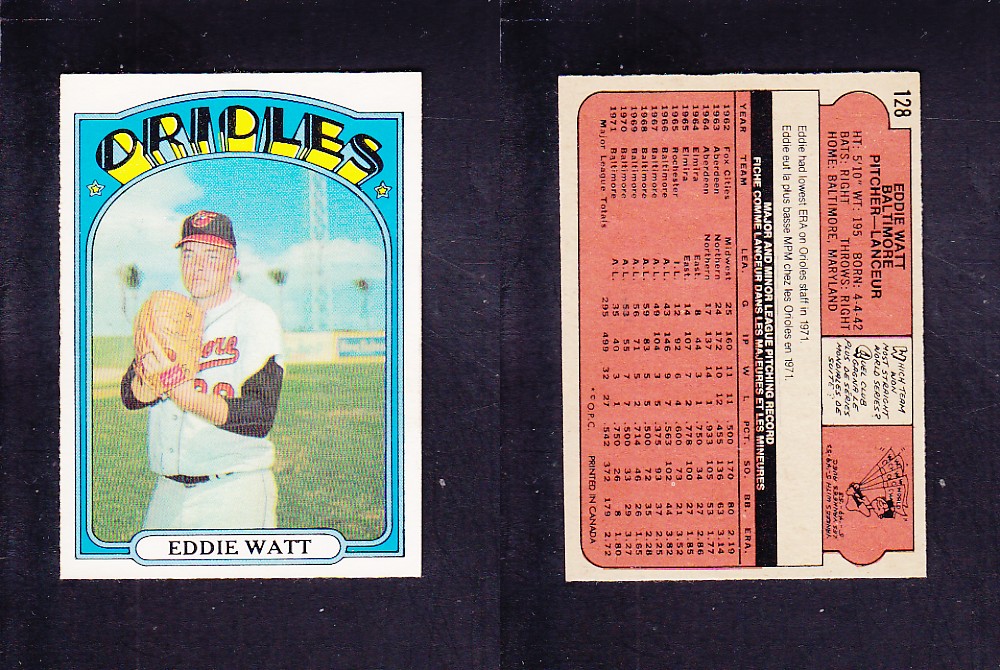 1972 O-PEE-CHEE BASEBALL CARD #128 E. WATT photo 1972 O-PEE-CHEE BASEBALL CARD #128 E. WATT photo