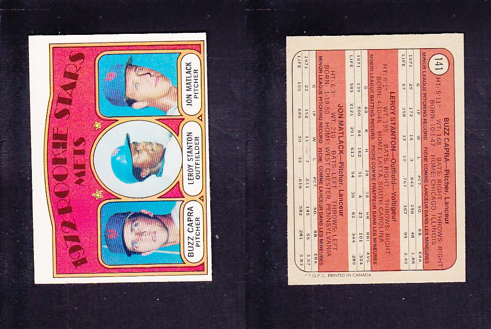 1972 O-PEE-CHEE BASEBALL CARD #141 ROOKIE STARS METS photo 1972 O-PEE-CHEE BASEBALL CARD #141 ROOKIE STARS METS photo