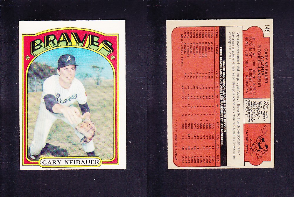 1972 O-PEE-CHEE BASEBALL CARD #149 G. NEIBAUER photo 1972 O-PEE-CHEE BASEBALL CARD #149 G. NEIBAUER photo