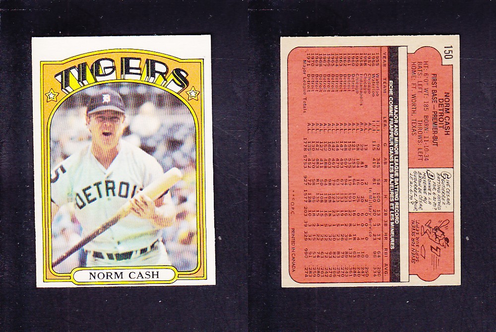 1972 O-PEE-CHEE BASEBALL CARD #150 N. CASH photo 1972 O-PEE-CHEE BASEBALL CARD #150 N. CASH photo