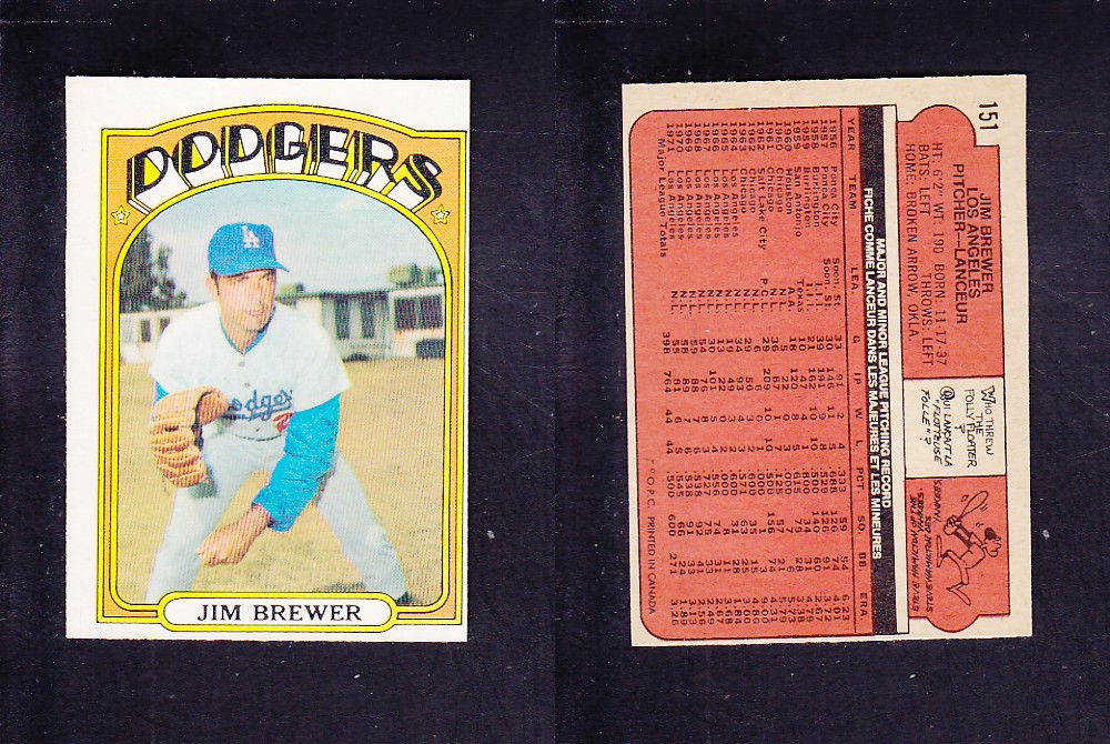 1972 O-PEE-CHEE BASEBALL CARD #151 J. BREWER photo 1972 O-PEE-CHEE BASEBALL CARD #151 J. BREWER photo