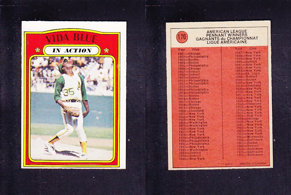 1972 O-PEE-CHEE BASEBALL CARD #170 V. BLUE IN ACTION photo 1972 O-PEE-CHEE BASEBALL CARD #170 V. BLUE IN ACTION photo