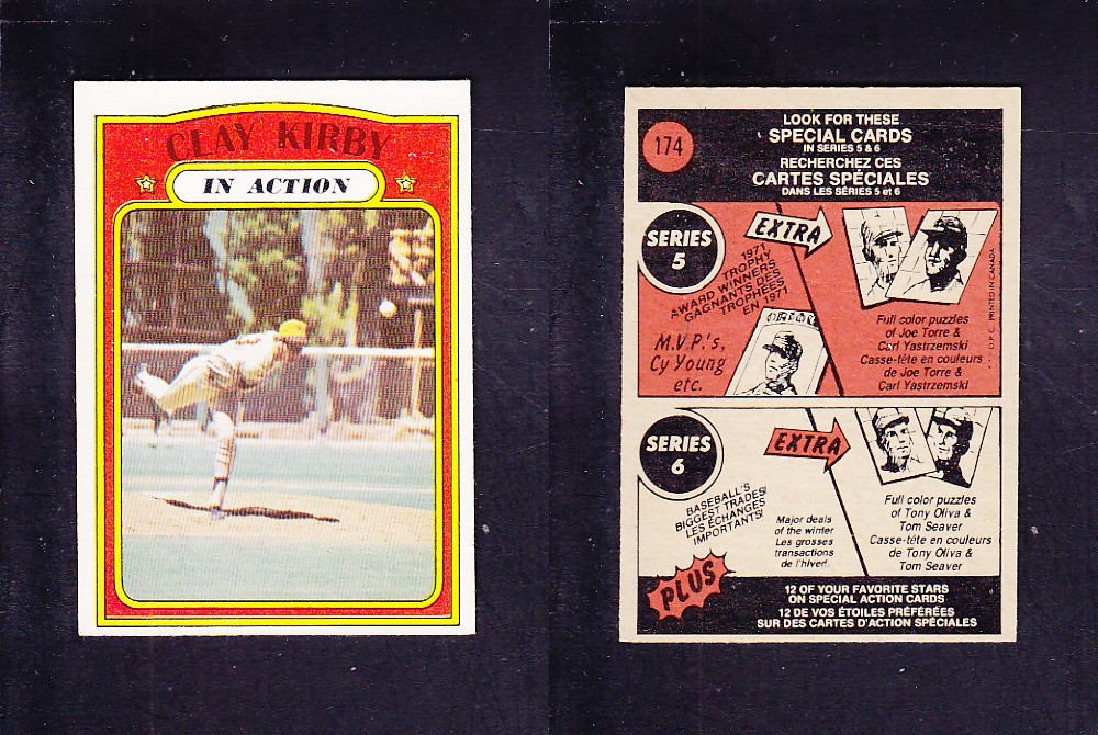 1972 O-PEE-CHEE BASEBALL CARD #174 C. KIRBY IN ACTION photo 1972 O-PEE-CHEE BASEBALL CARD #174 C. KIRBY IN ACTION photo