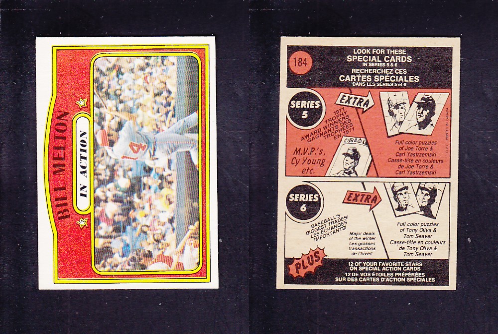 1972 O-PEE-CHEE BASEBALL CARD #184 B. MELTON IN ACTION photo 1972 O-PEE-CHEE BASEBALL CARD #184 B. MELTON IN ACTION photo