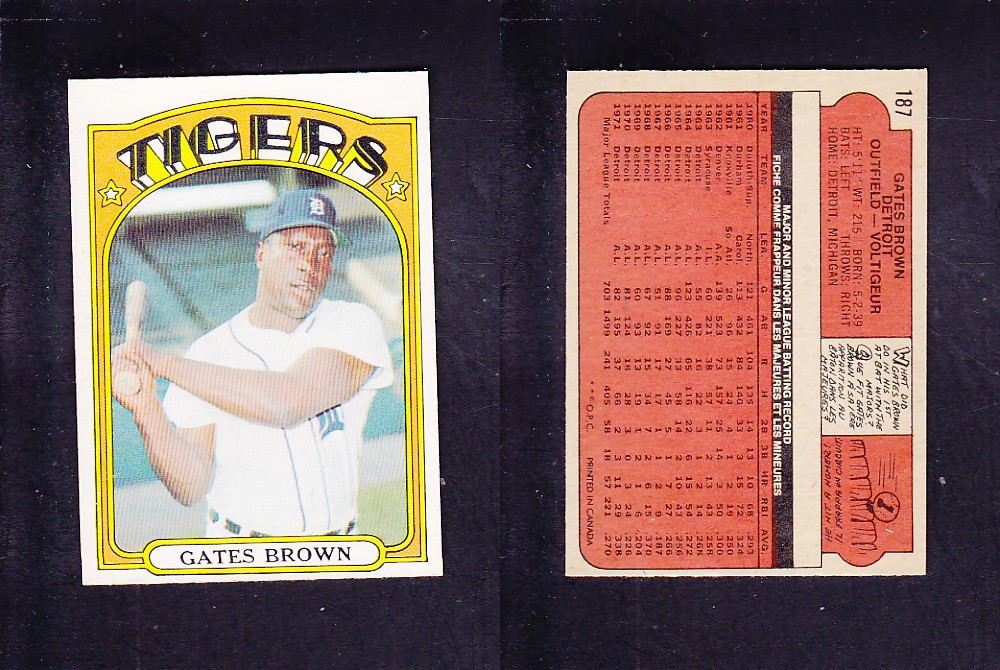 1972 O-PEE-CHEE BASEBALL CARD #187 G. BROWN photo 1972 O-PEE-CHEE BASEBALL CARD #187 G. BROWN photo