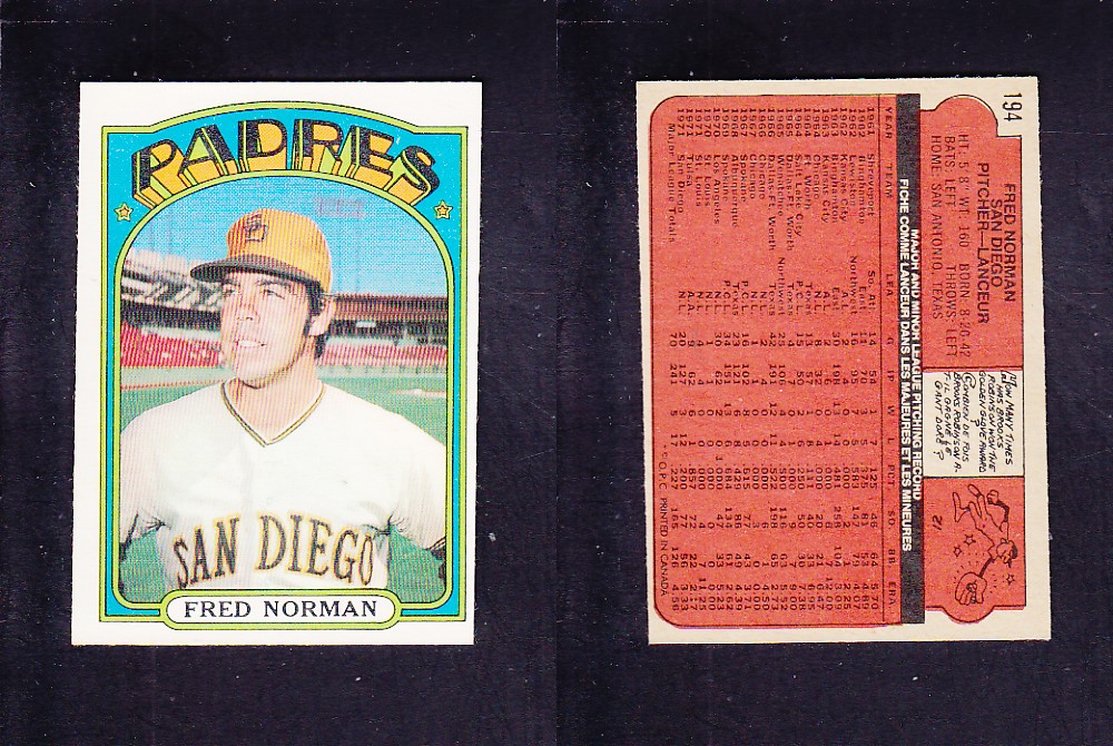 1972 O-PEE-CHEE BASEBALL CARD #194 F. NORMAN photo 1972 O-PEE-CHEE BASEBALL CARD #194 F. NORMAN photo