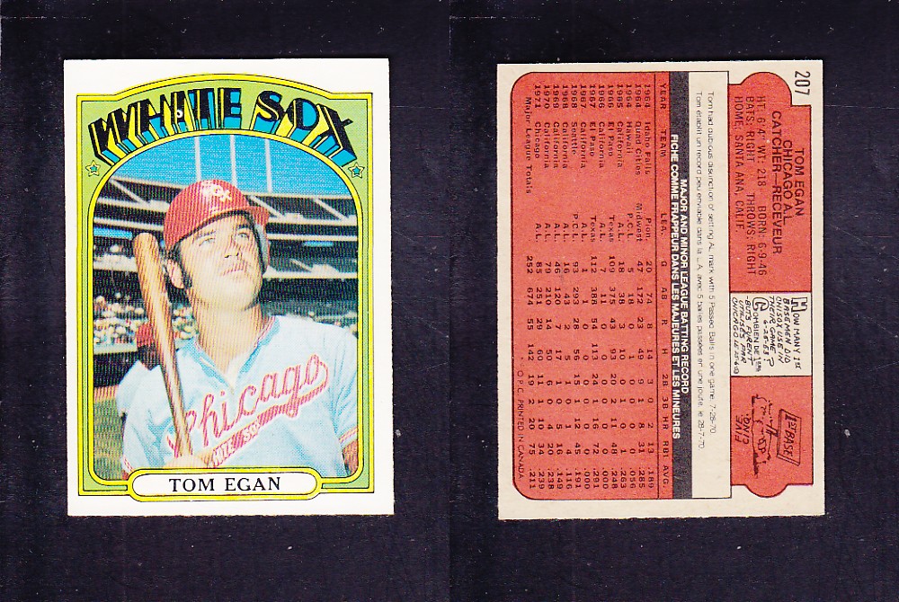 1972 O-PEE-CHEE BASEBALL CARD #207 T. EGAN photo 1972 O-PEE-CHEE BASEBALL CARD #207 T. EGAN photo
