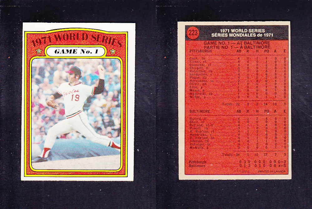1972 O-PEE-CHEE BASEBALL CARD #223 WORLD SERIES GAME #1 photo 1972 O-PEE-CHEE BASEBALL CARD #223 WORLD SERIES GAME #1 photo