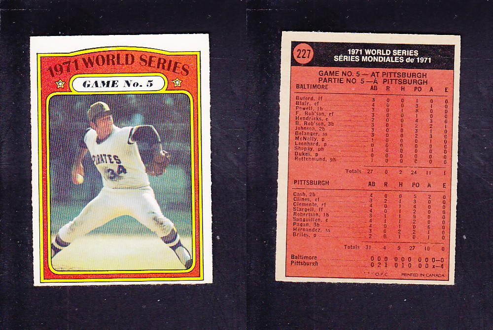 1972 O-PEE-CHEE BASEBALL CARD #227 WORLD SERIES GAME #5 photo 1972 O-PEE-CHEE BASEBALL CARD #227 WORLD SERIES GAME #5 photo