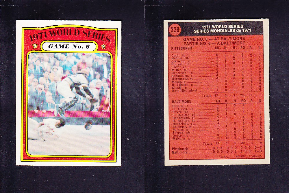 1972 O-PEE-CHEE BASEBALL CARD #228 WORLD SERIES GAME #6 photo 1972 O-PEE-CHEE BASEBALL CARD #228 WORLD SERIES GAME #6 photo