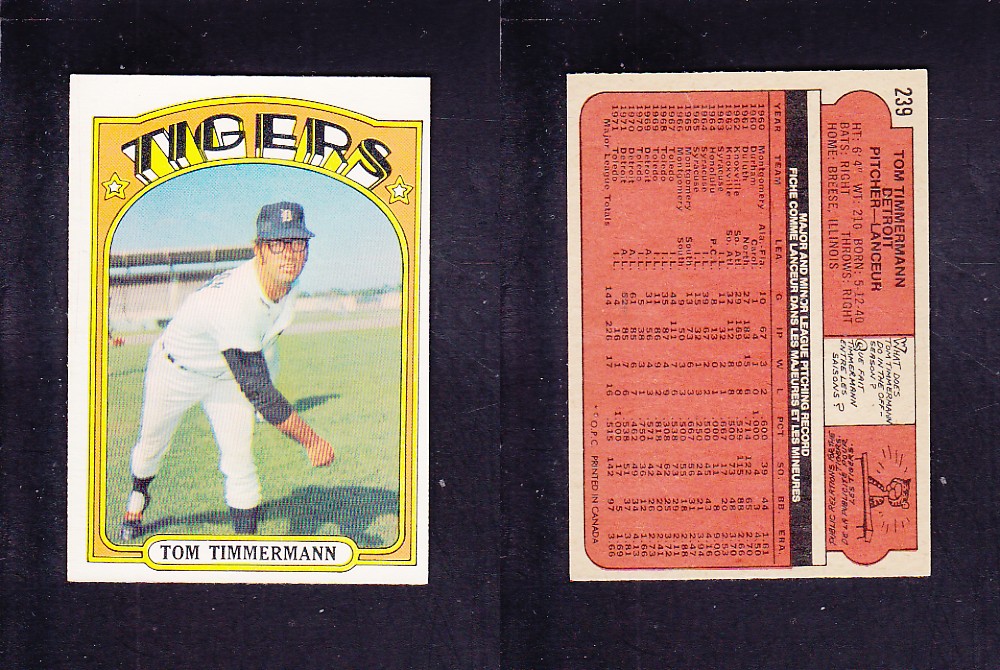1972 O-PEE-CHEE BASEBALL CARD #239 T. TIMMERMANN photo 1972 O-PEE-CHEE BASEBALL CARD #239 T. TIMMERMANN photo
