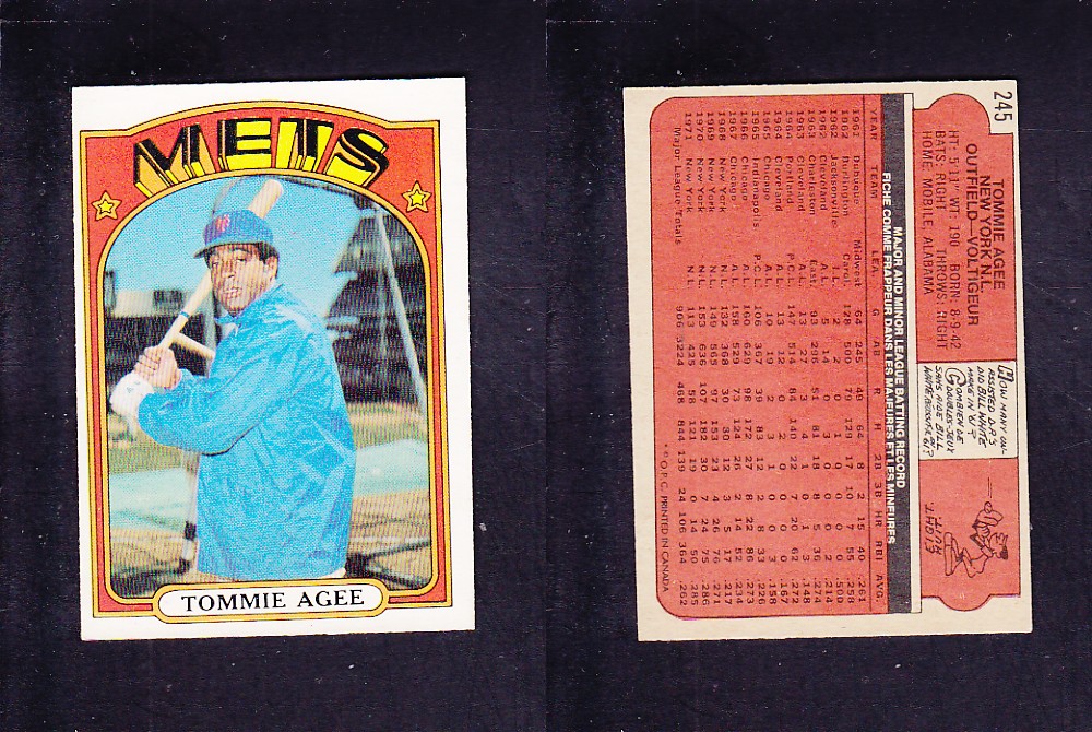 1972 O-PEE-CHEE BASEBALL CARD #245 T. AGEE photo 1972 O-PEE-CHEE BASEBALL CARD #245 T. AGEE photo