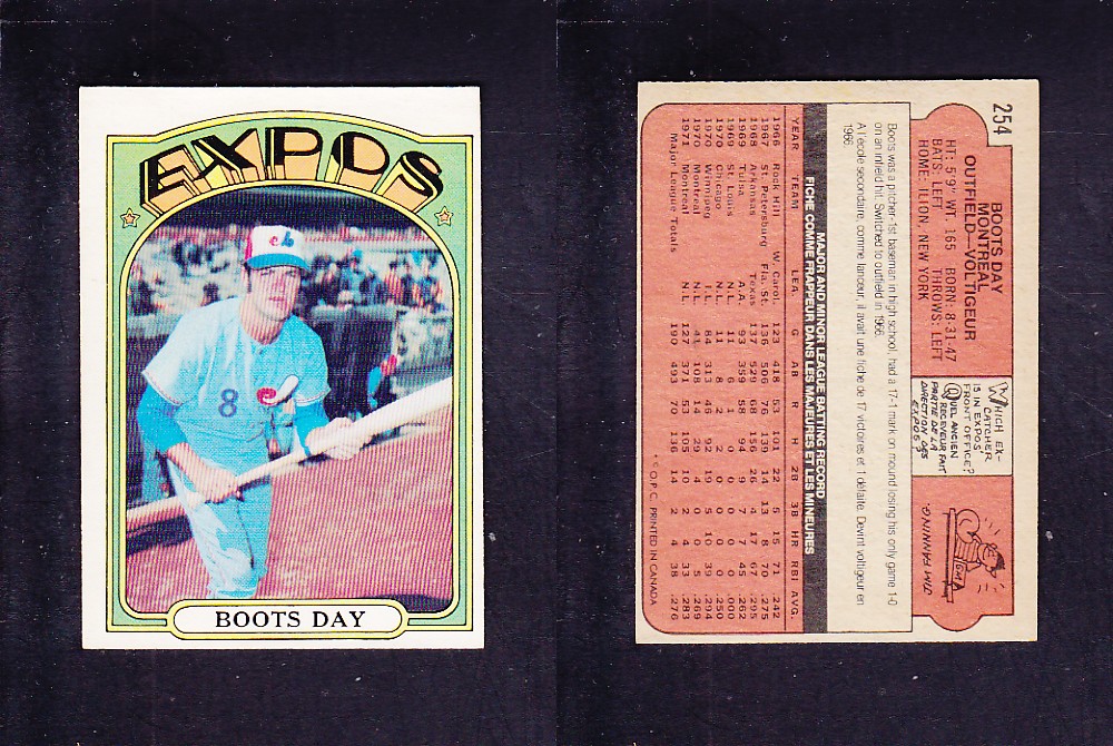 1972 O-PEE-CHEE BASEBALL CARD #254 B. DAY photo 1972 O-PEE-CHEE BASEBALL CARD #254 B. DAY photo