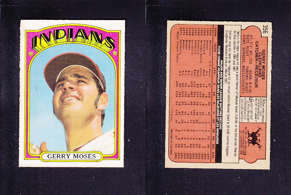 1972 O-PEE-CHEE BASEBALL CARD #356 G. MOSES photo 1972 O-PEE-CHEE BASEBALL CARD #356 G. MOSES photo