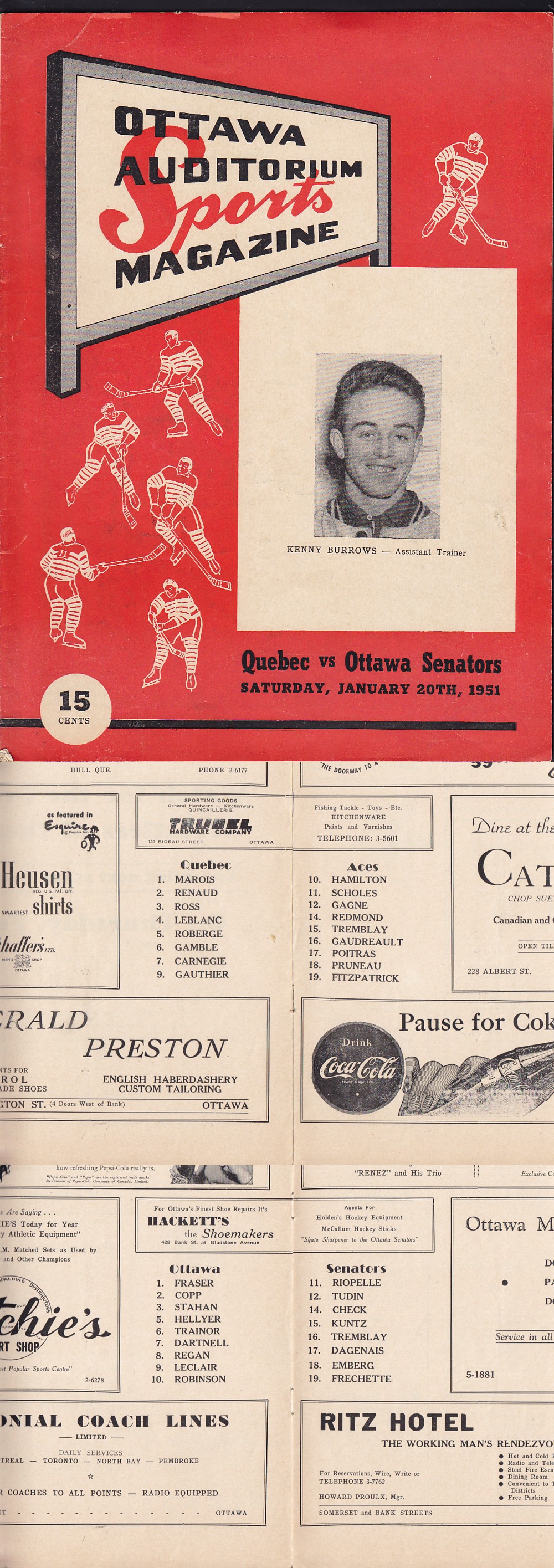 1951 OTTAWA SENATORS VS QUEBEC ACES PROGRAM photo