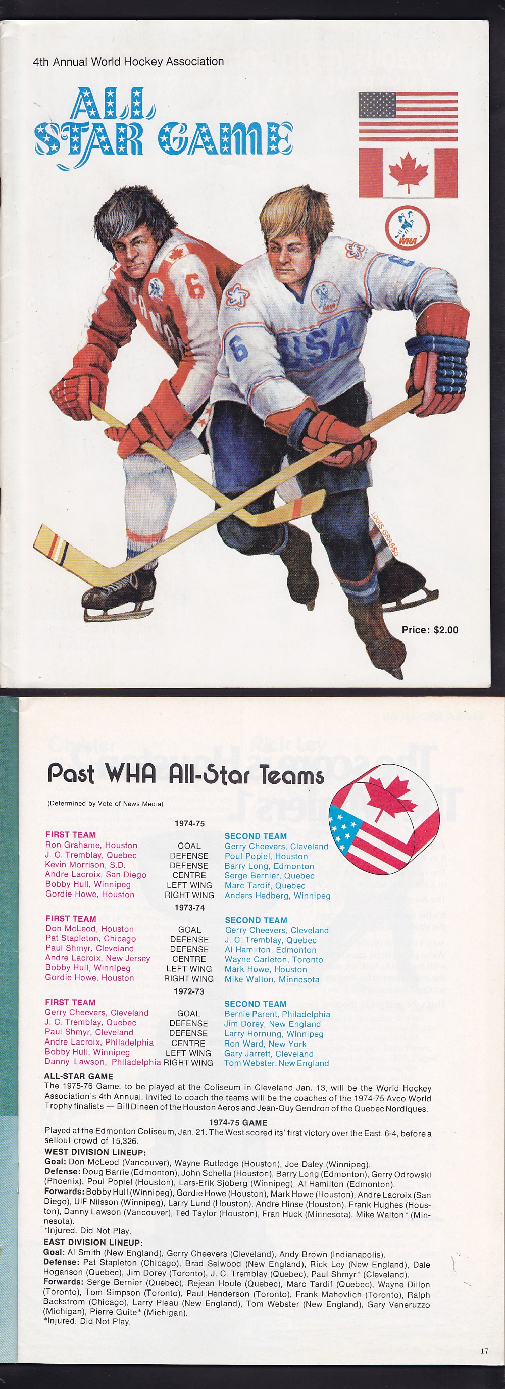 1975-76 WHA ALL-STAR GAME PROGRAM photo 1975-76 WHA ALL-STAR GAME PROGRAM photo